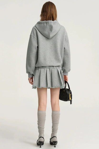 Grey Lace Panelled Collar Sweatshirt Dress