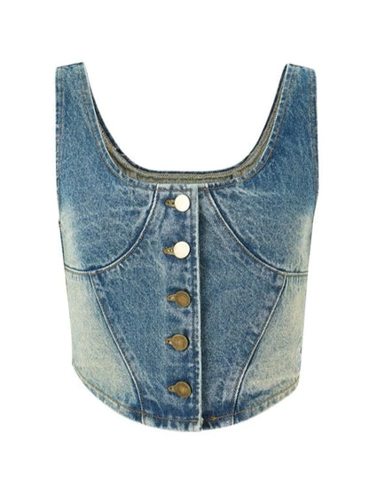 American Denim Wide Leg Short Vest Set-up