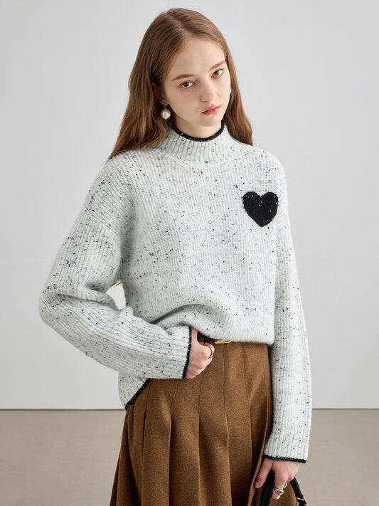 High Neck Love Jacquard Knitted Top