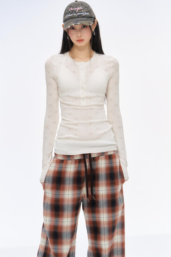 Retro Style Knitted Henley Top