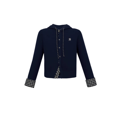 Plaid Patchwork Hooded Cardigan