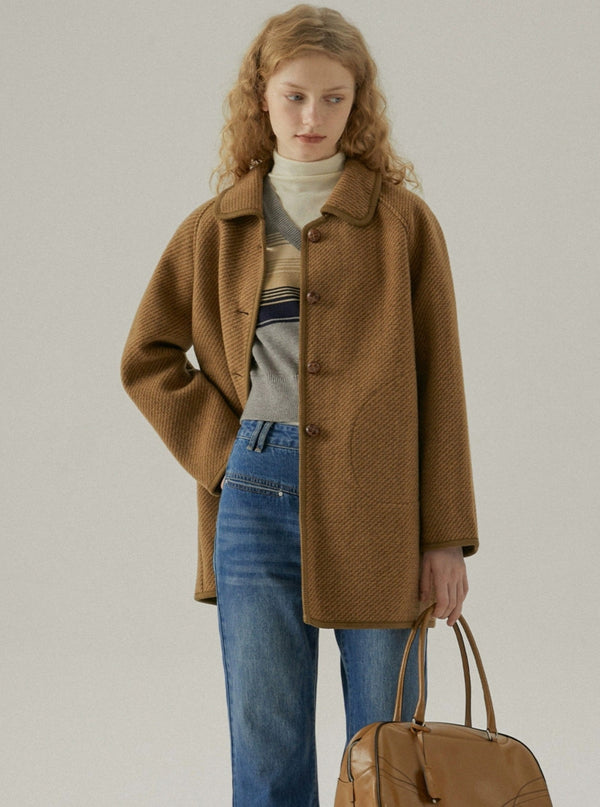Brown edging double-sided tweed coat