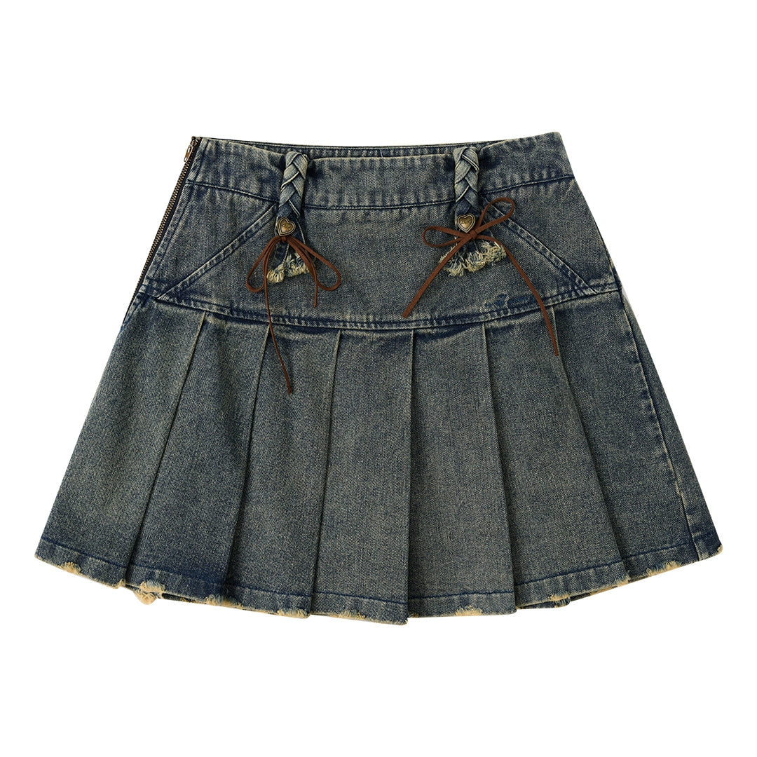 Vintage Denim A-Line Skirt With Coat Set-Up