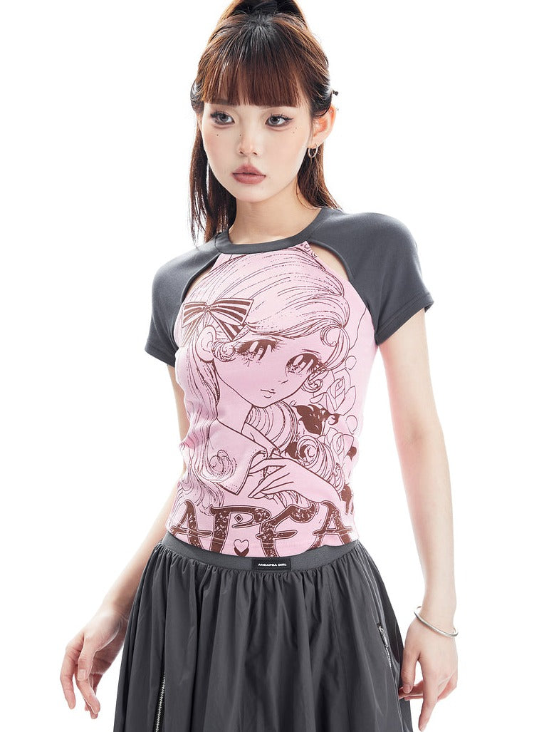 Print Raglan Short Sleeve T-shirt