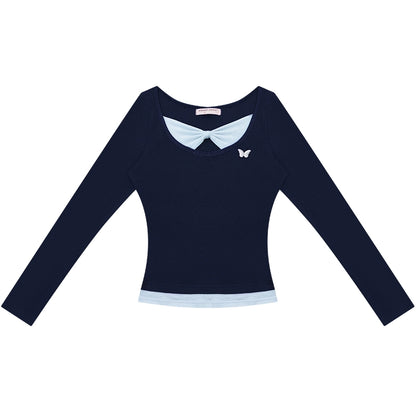 Fake Two Bow Long sleeve T-shirt