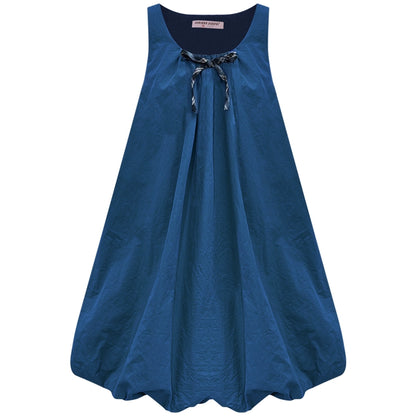 Summer Bow Dark Blue Sleeveless Dress