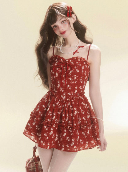 Sweet Waist Floral A-Line Dress