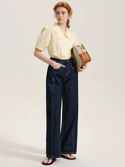 7.8 New 85% off American retro high-waisted jeans, lazy double-pleated loose straight-leg wide-leg pants