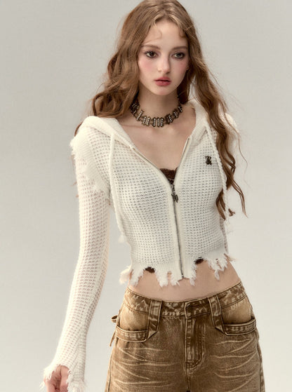 Cropped Hooded Knit Top