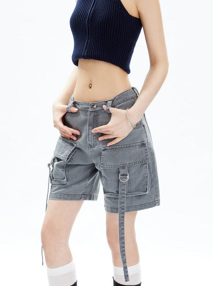 Large Pocket Loose  Denim Shorts Pants