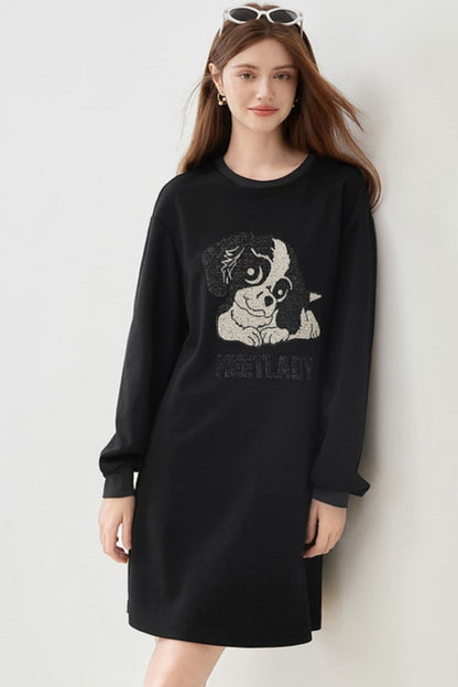 Alphabet Cartoon Black T-Shirt Dress