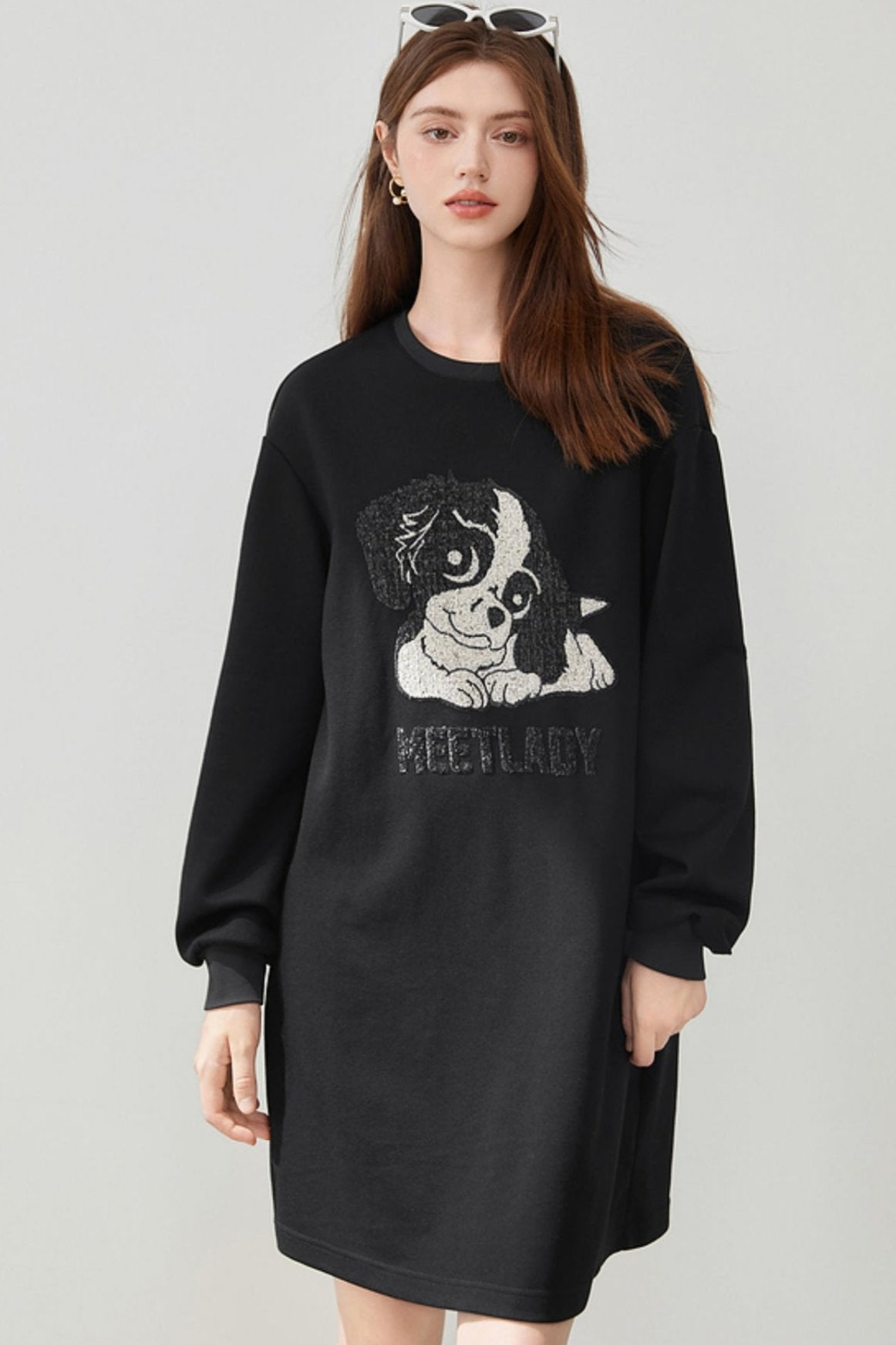 Alphabet Cartoon Black T-Shirt Dress