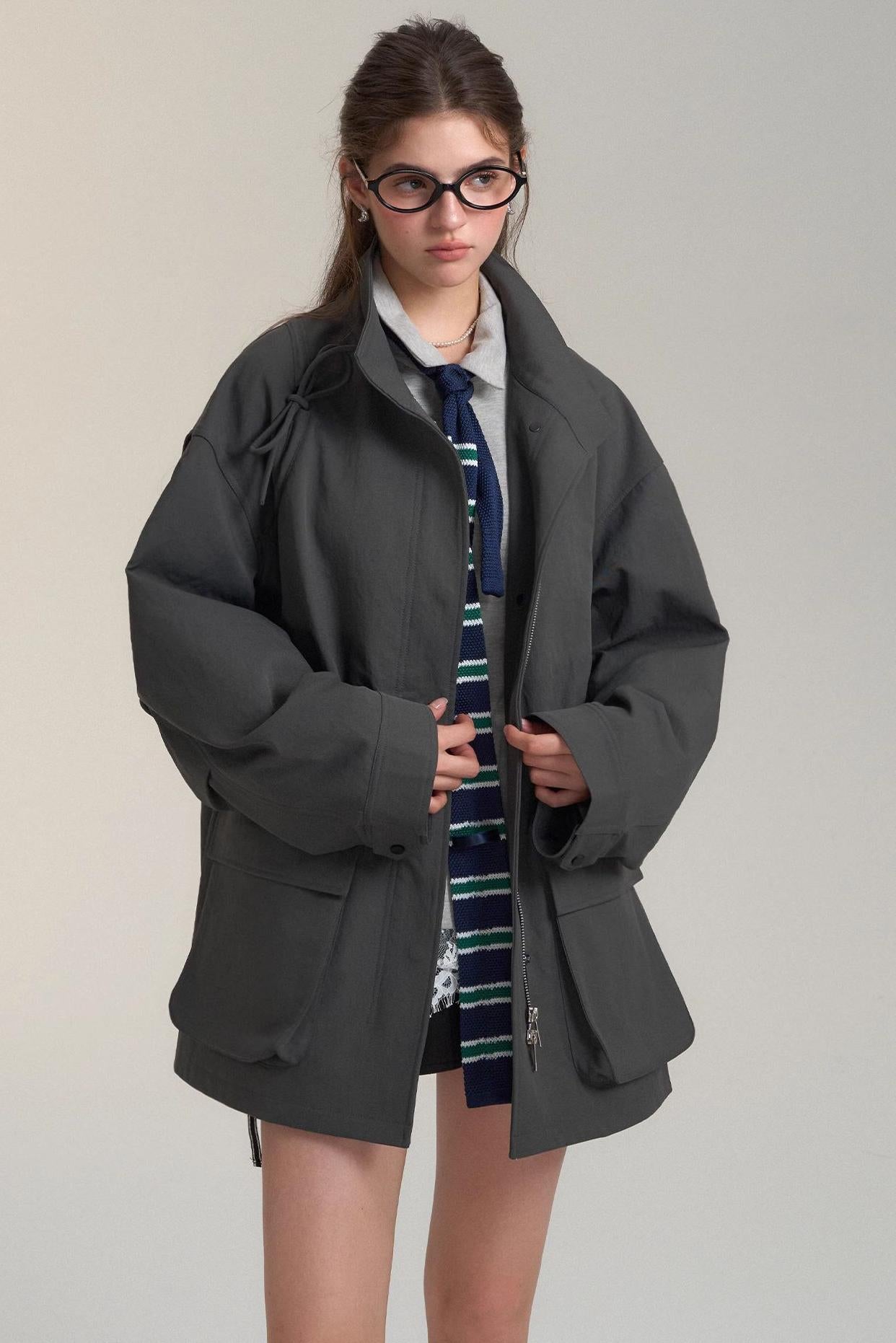 Drawstring Bow Cargo Coat