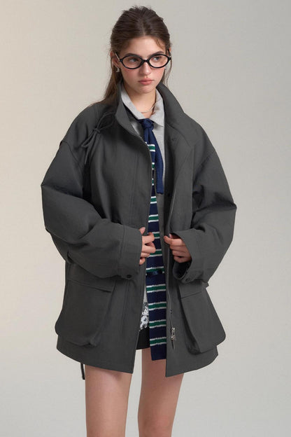 Drawstring Bow Cargo Coat