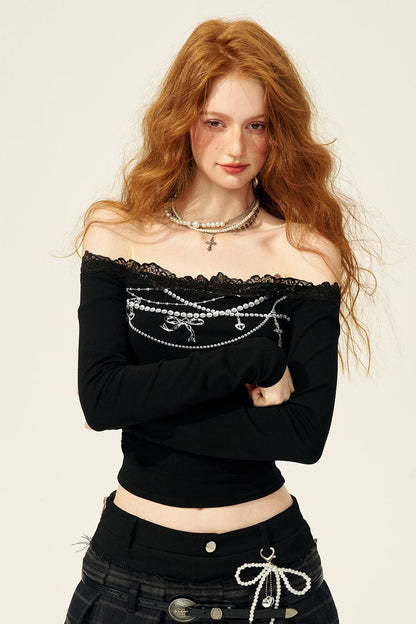 Lace Shoulder Long-Sleeve T-Shirt