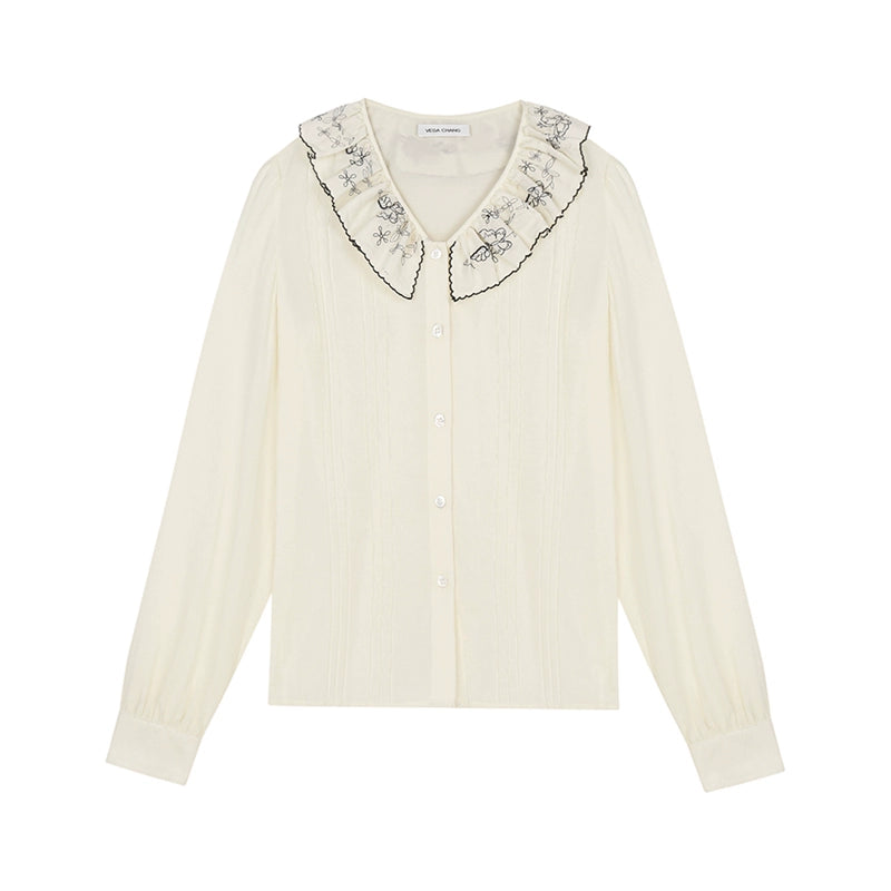 French niche embroidered doll collar top