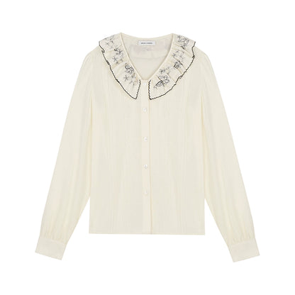 French niche embroidered doll collar top