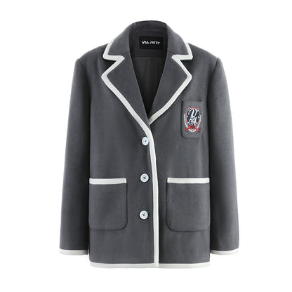 collegiate style contrast thickened tweed jacket