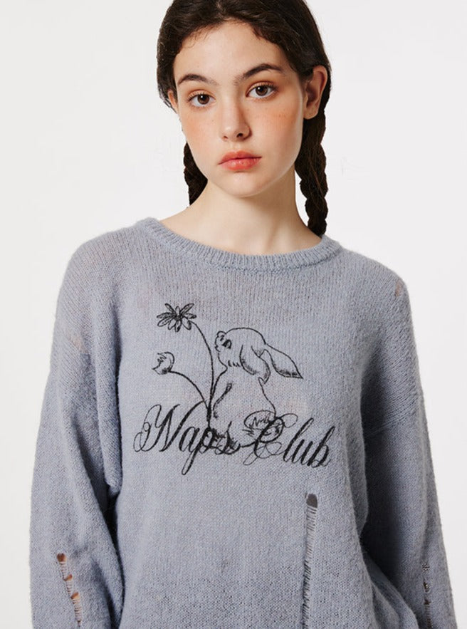 Rabbit print round neck sweater