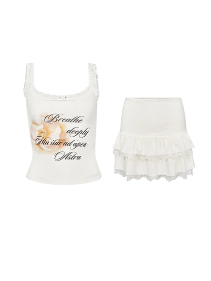 Lace Trim Camisole & A-Line Skirt Set-Up