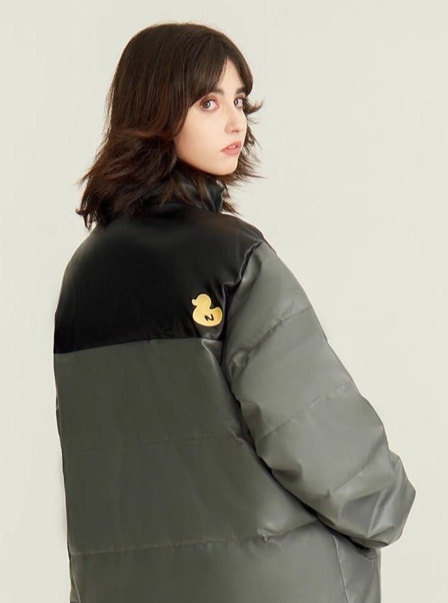Duck embroidered PU lint jacket