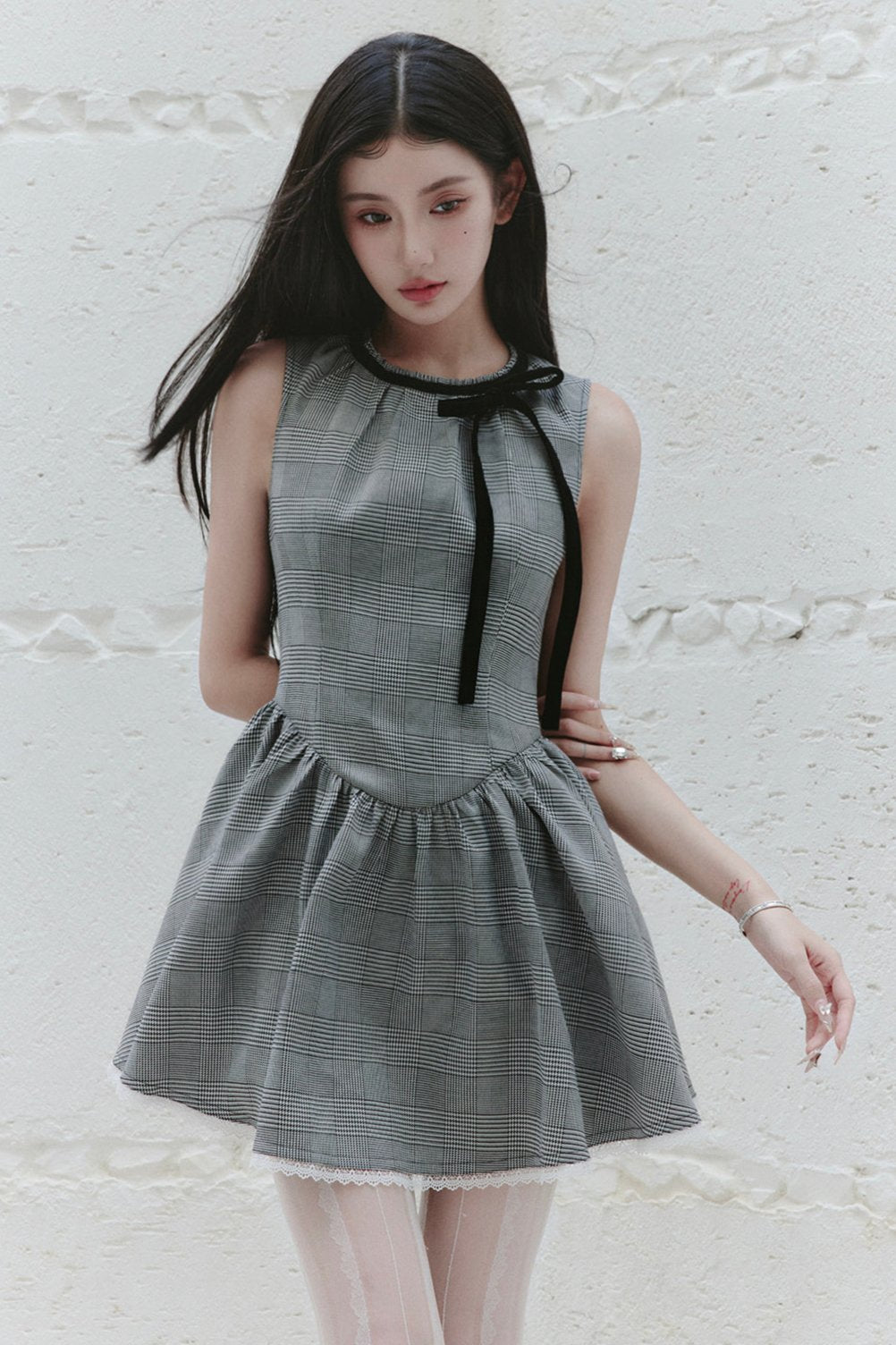 Premium Gray HoundStooth Vest Dress