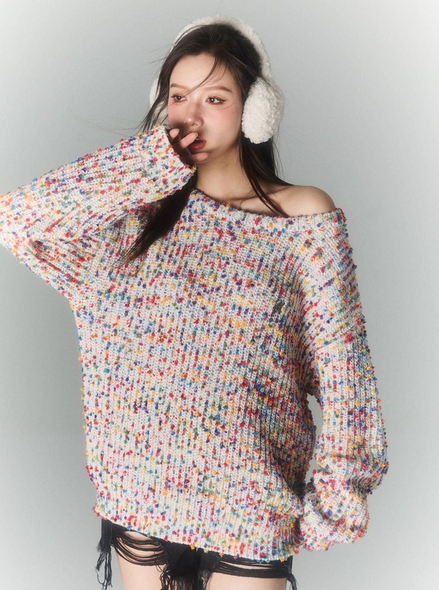 colorful ball padded pullover sweater