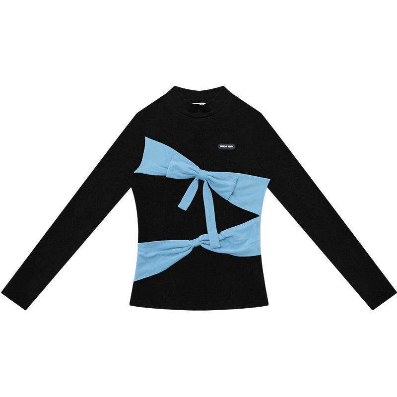 Retro Contrast Bow Knit Top