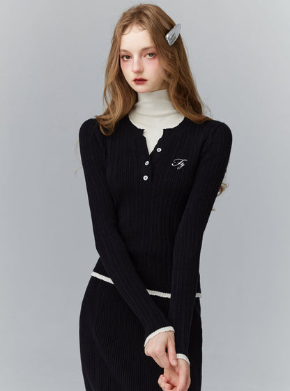 Retro Collar Knit Slim Fit Pullover Tops