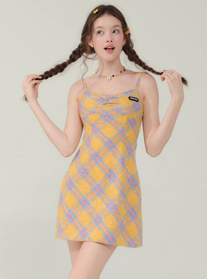 Slim Fit Yellow Plaid Dress