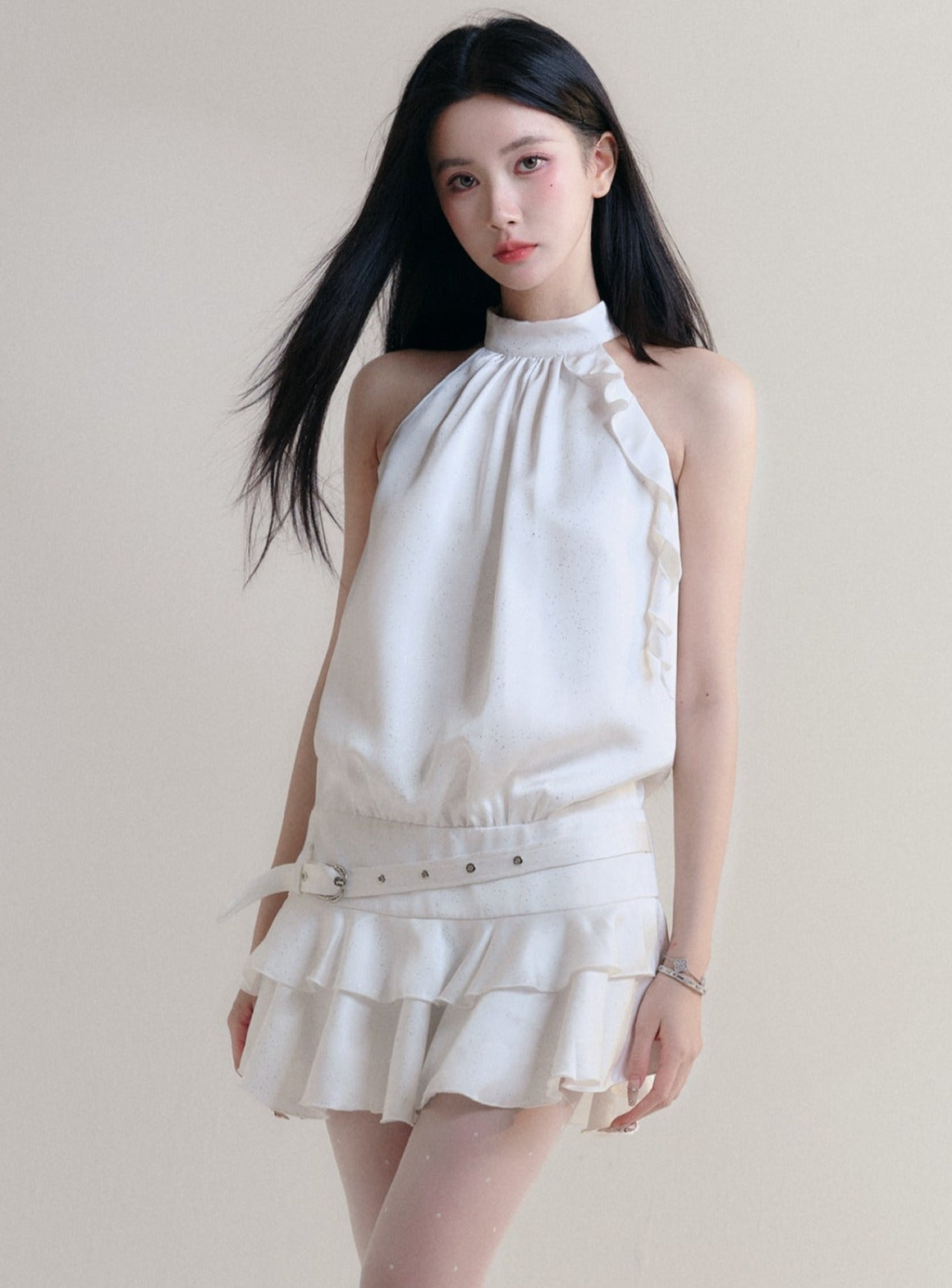 [SNH48 same style] fragile store - moonlight gravel hochwertiges satin off-the-shoulder halterneck slim dress