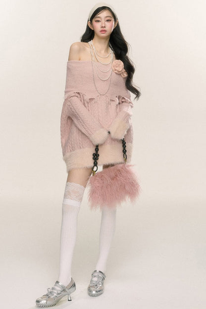 Mist Pink One-Shoulder Plush Dress