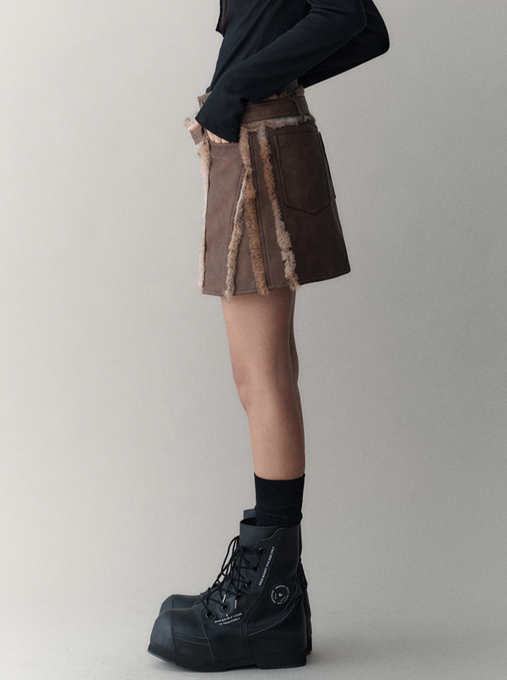 Retro panelled leather A-line skirt