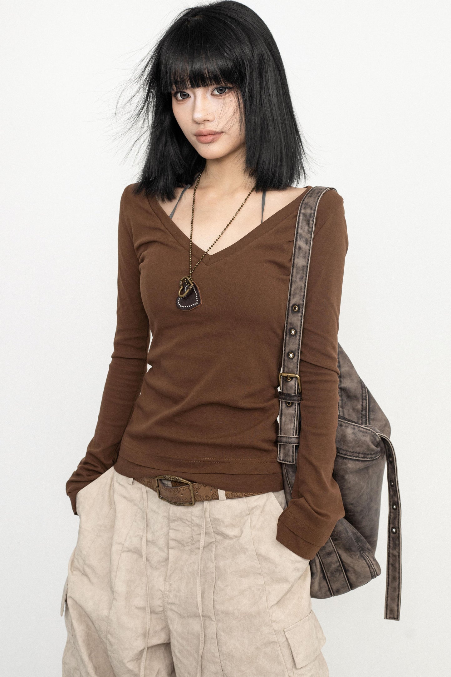 Retro V-neck Basic Top