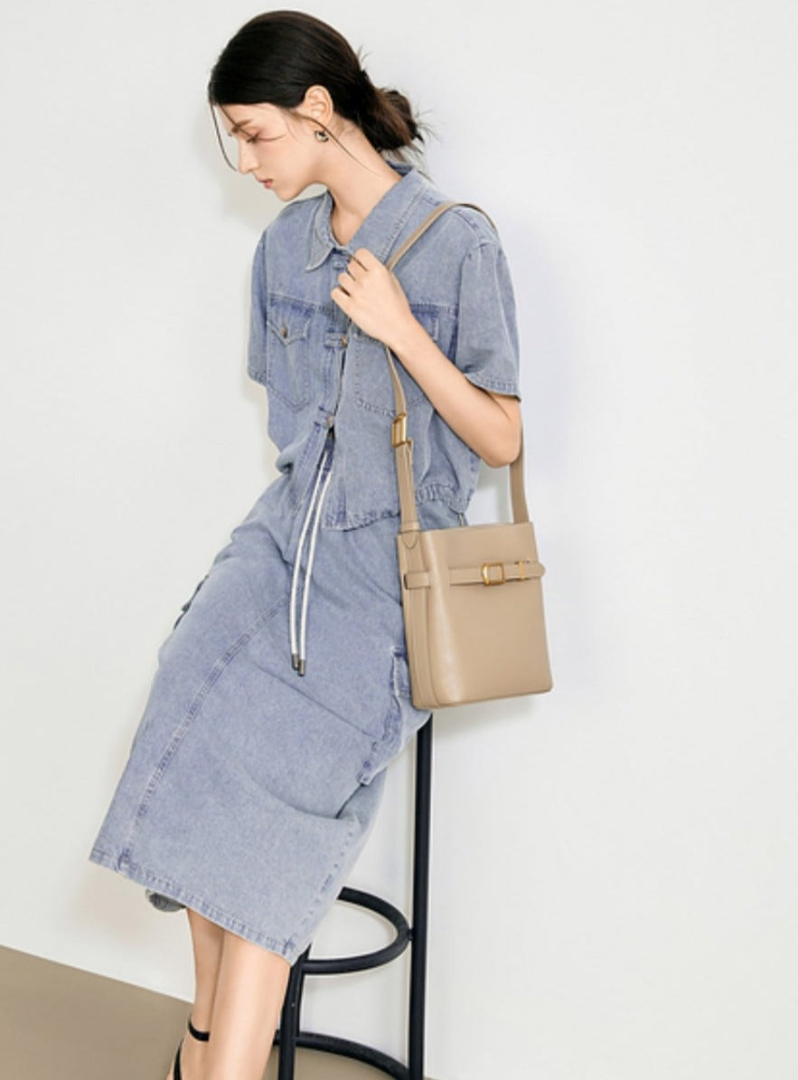 Chinese Denim Shirt Skirt Set