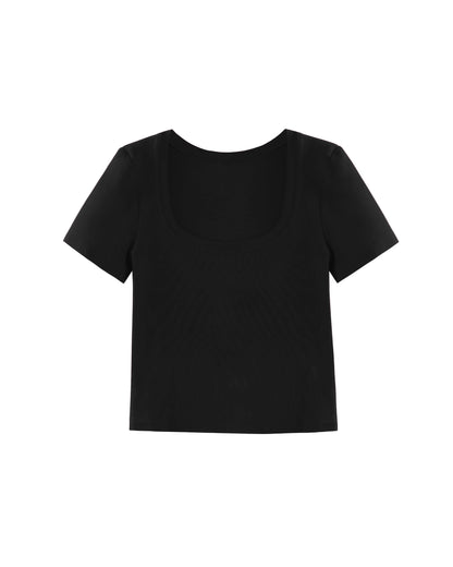 7.8 auf der neuen 85% aus Französisch Scoop Hals Schulter kurze Hülse T-Shirt Frauen Sommer reinen Wunsch Stil Raglanhülse engen Ernte Top