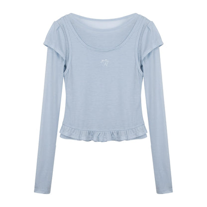 Ruffle Tencel Long-sleeved Top Set-Up