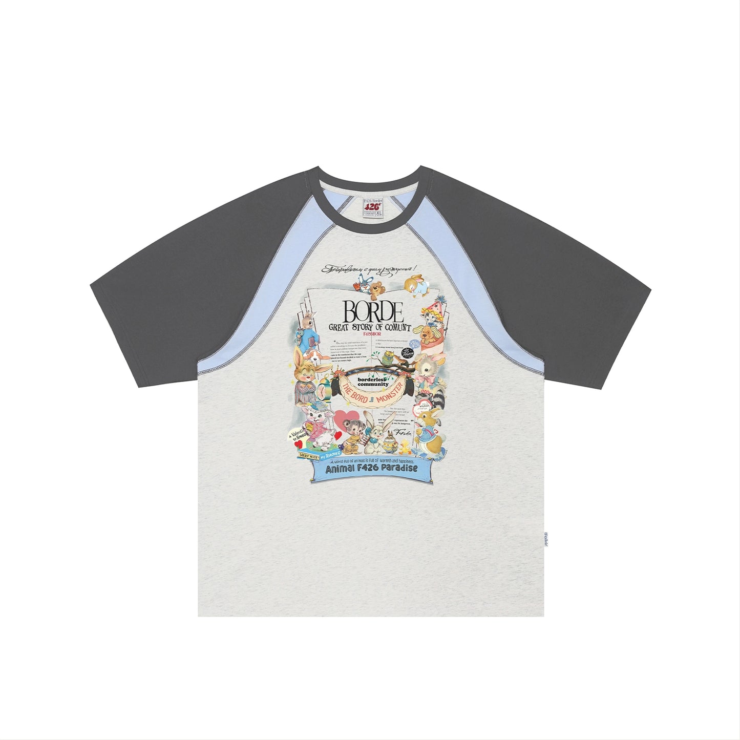 T-Shirt mit Cartoon-Druck und Nähten