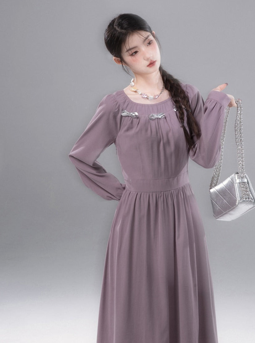 Patchwork Tulle Web Long-Sleeved Dress