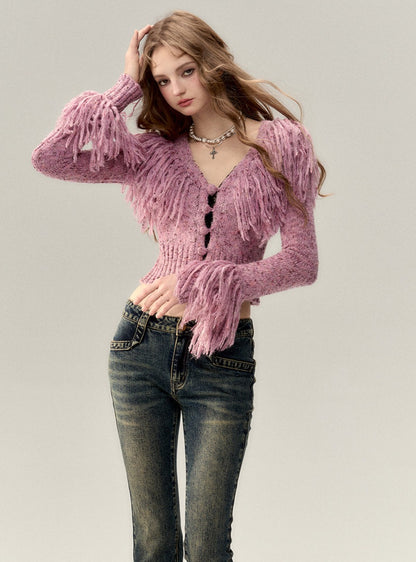 Tassel Colorful Knit Cardigan Tops