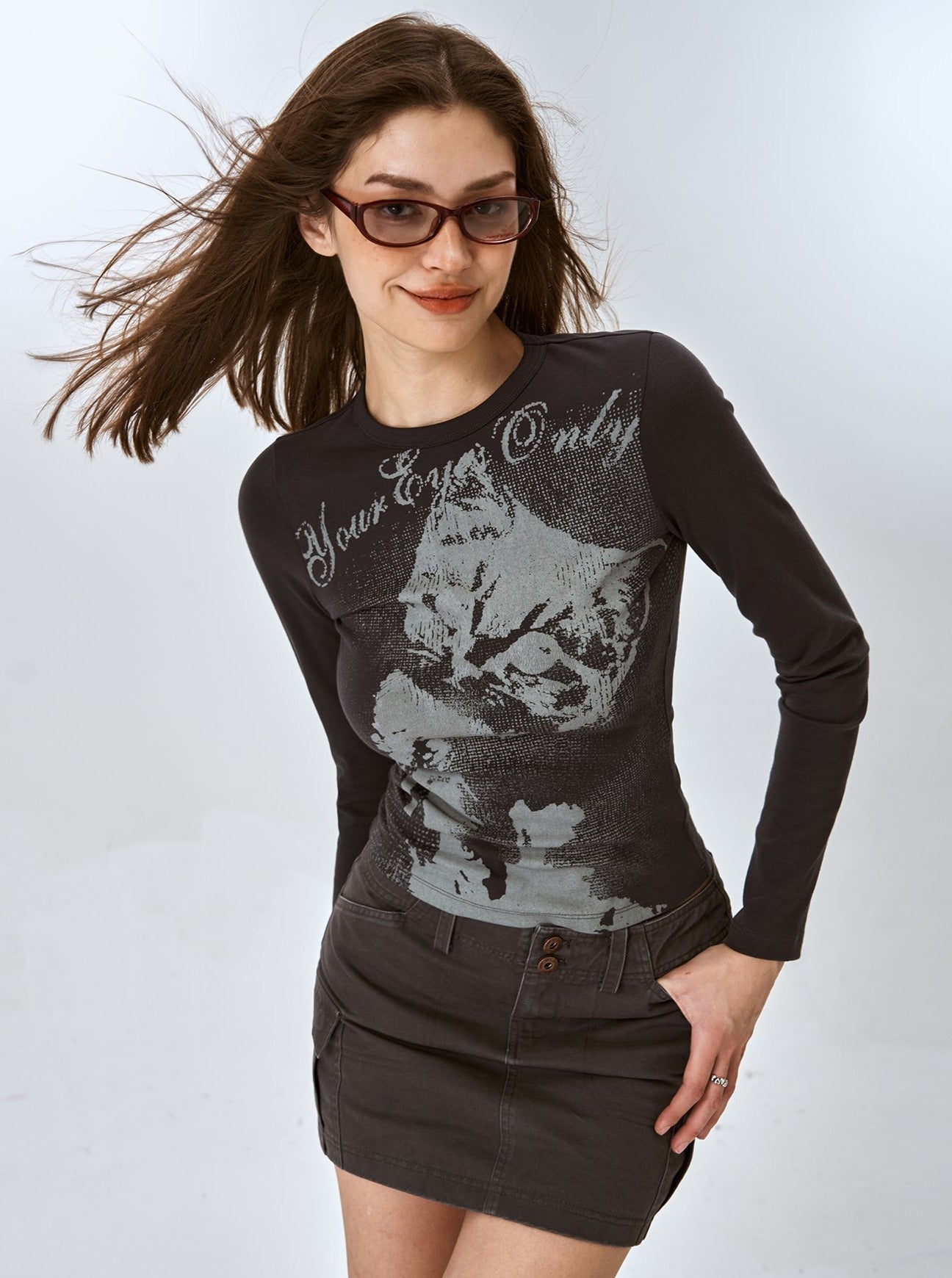 American cat slim long sleeve T-shirt