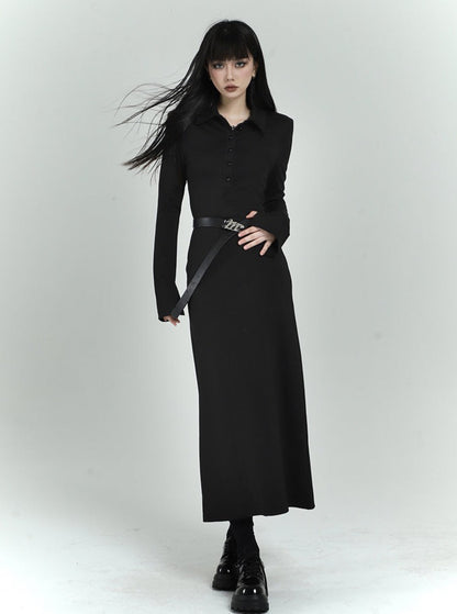 Ghost Girl Black Long Sleeve Polo Dress