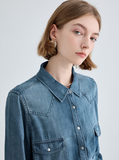 VINTAGE WASHED LONG SLEEVE DENIM SHIRT