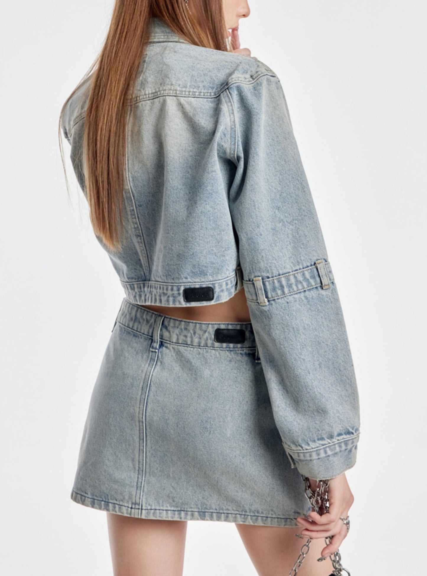 Light Blue Retro Wash Denim Skirt