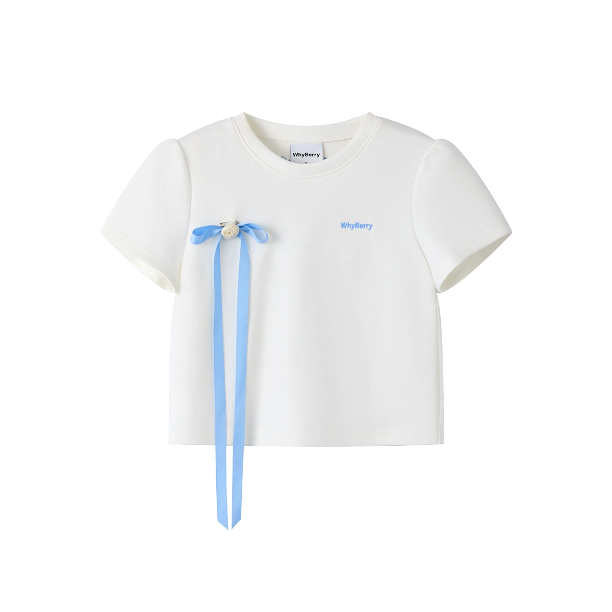 리본 디테일 레터 프린트 티셔츠 