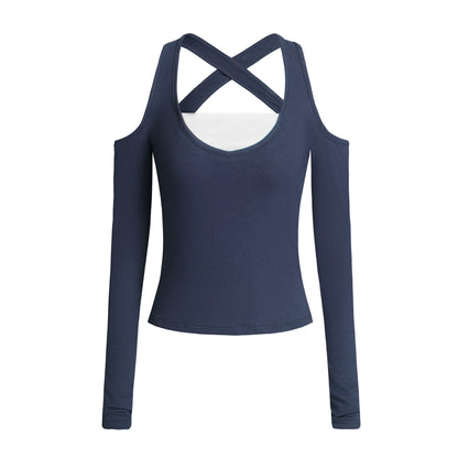 오프숄더 홀터넥 탑