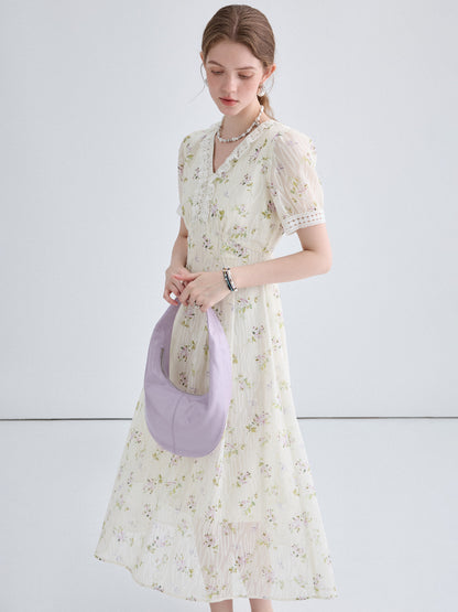 Lace Collar Slim Floral Dress