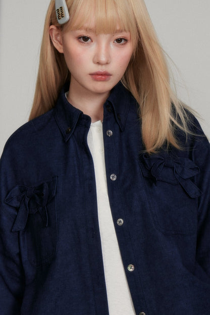 VERSATILE NAVY BOW DENIM SHIRT