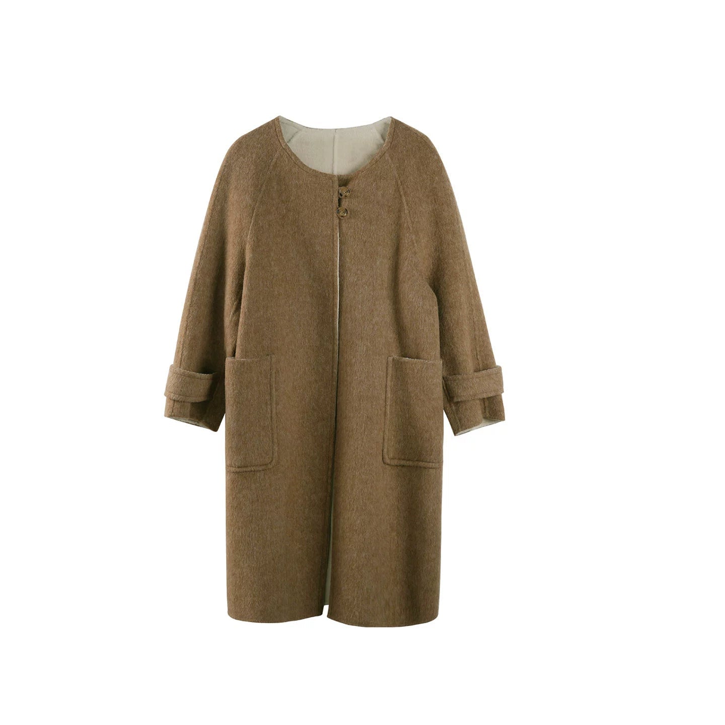 Brown Wool Scarf Collar Outwear