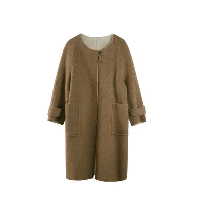 Brown Wool Scarf Collar Outwear